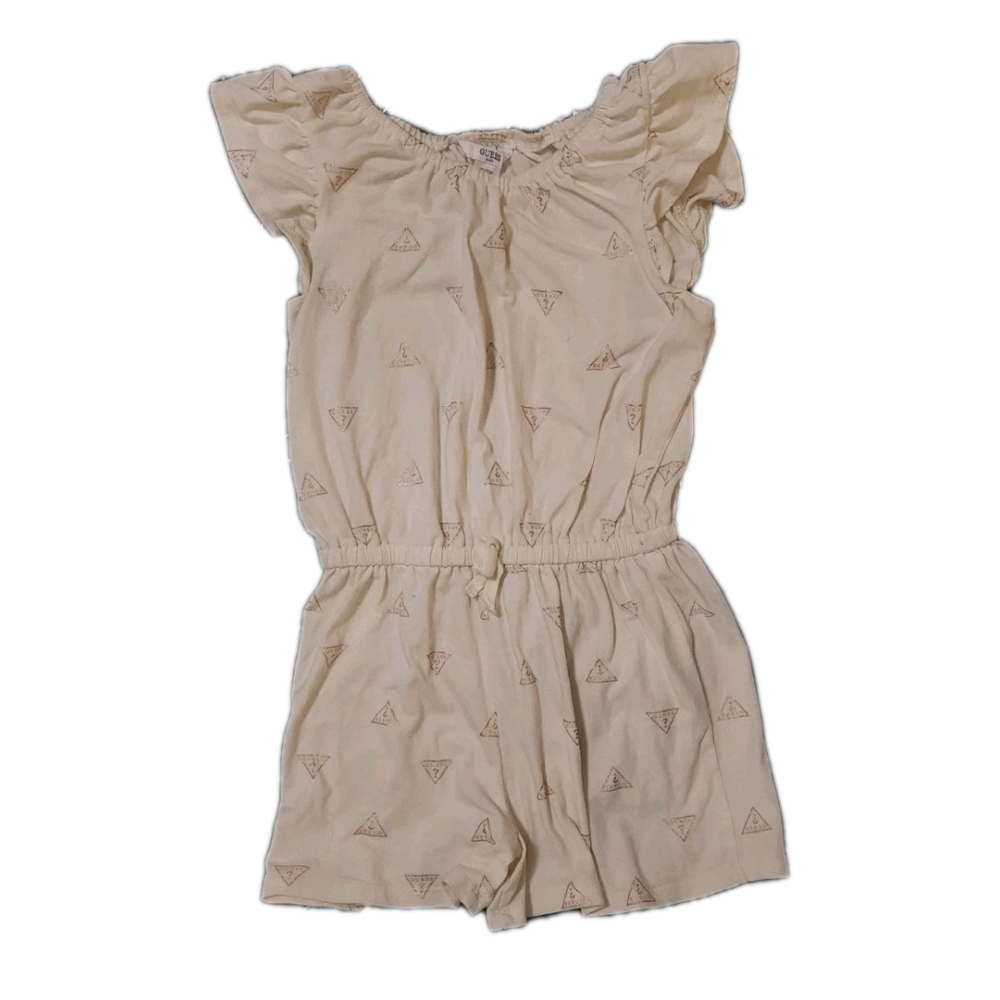 Girls Sz 10 Guess One Piece Beige Gold Romper NWOT Gold Logo Print